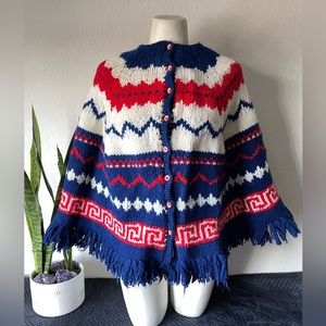 Vintage Hand Knit Poncho Cape